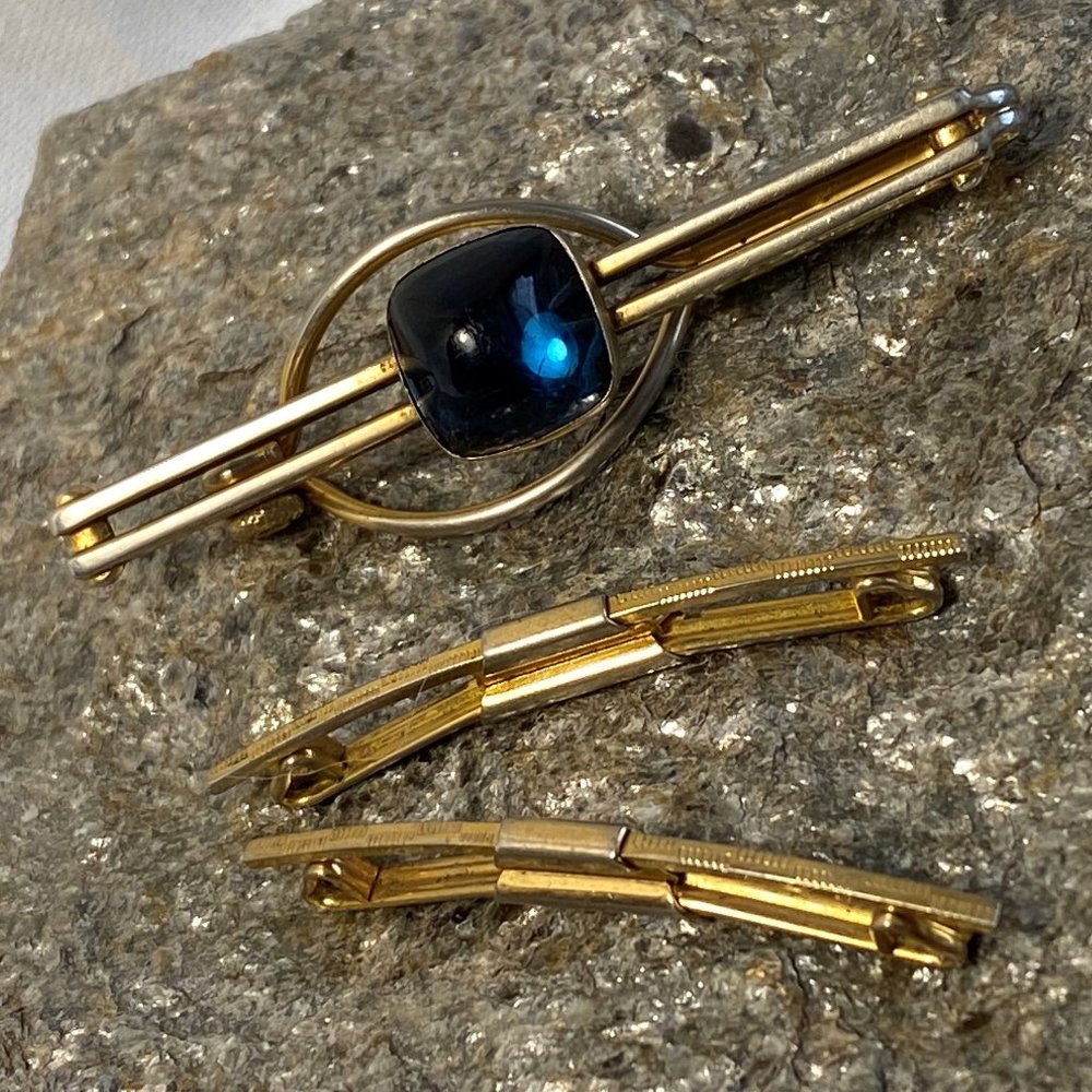 Vintage Swank B&W Plate Tie Clip & 2 Collar Stays